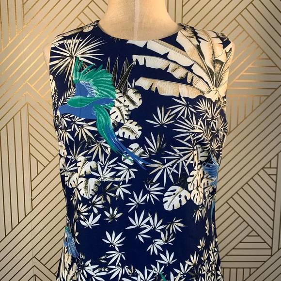 J.‎ Mclaughlin Belinda Parrot Kay Sheath Sleeveless Dress Blue Cream Tropical - Picture 3 of 9